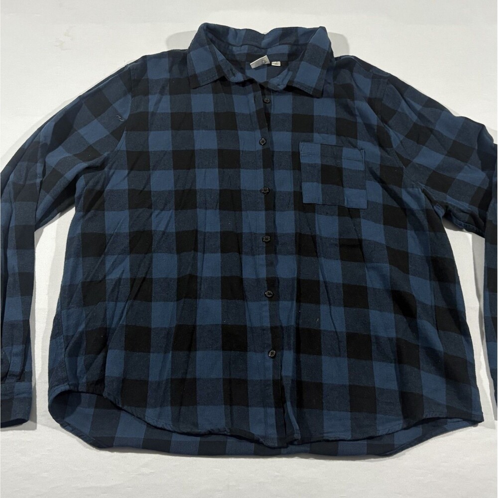 Grateful Dead Womens Skull Rose Crown Print Graphic Blue Plaid Flannel Shirt 2XL - Picture 2 of 10
